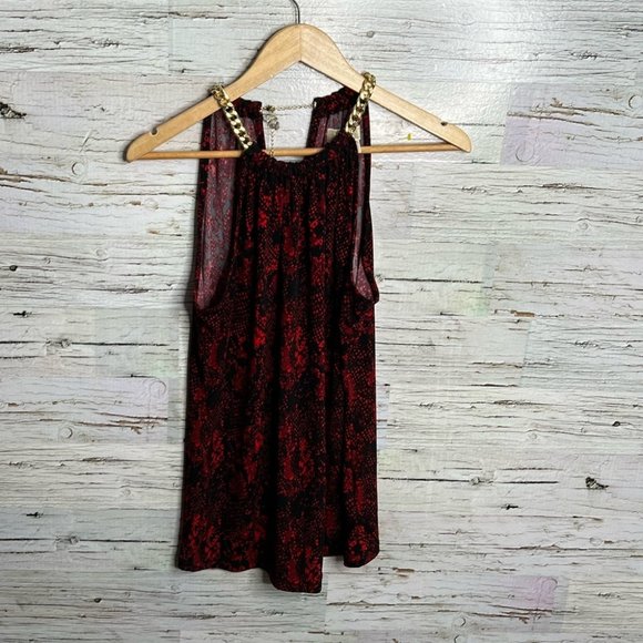 Michael Kors blouse tank top red black gold size medium chain - Picture 1 of 7